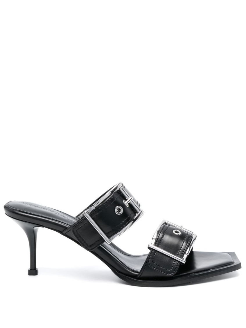 Alexander Mcqueen Elevate Your Steps In Timeless Black Leather Sandals In Black