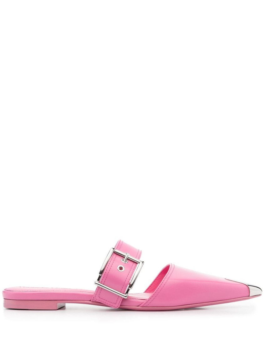 Bottega Veneta Pink Pink Buckled Leather Flats In Pink