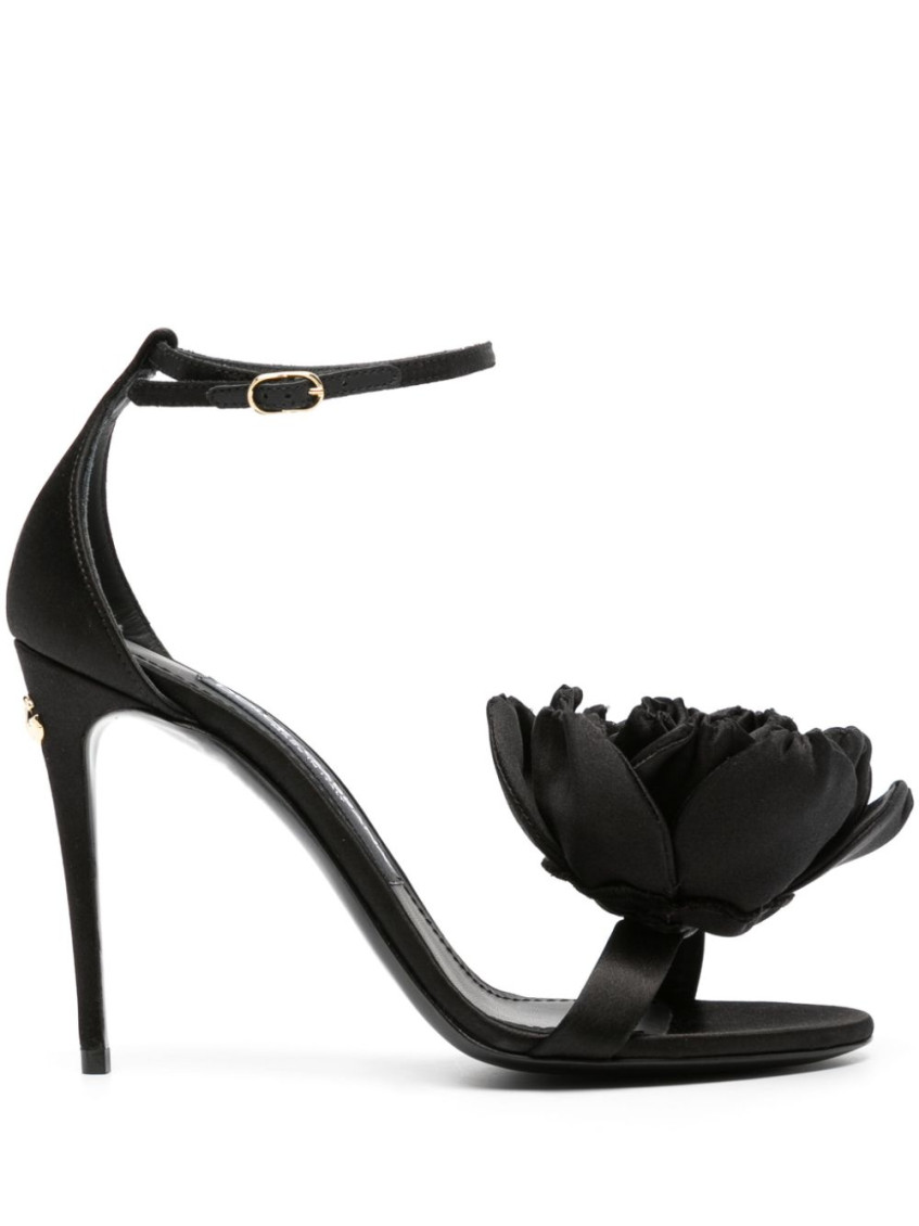 Dolce & Gabbana Keira 105 Satin Bow Sandals In Patent Leather In Black