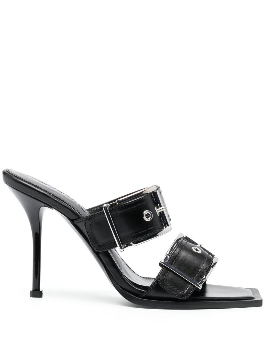 Alexander Mcqueen Alexander Mc Queen Punk Double Buckle Leather Sandals In Black