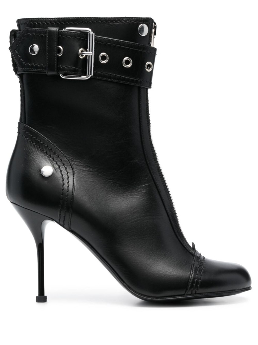 Alexander Mcqueen Heeled Biker Boots In Black