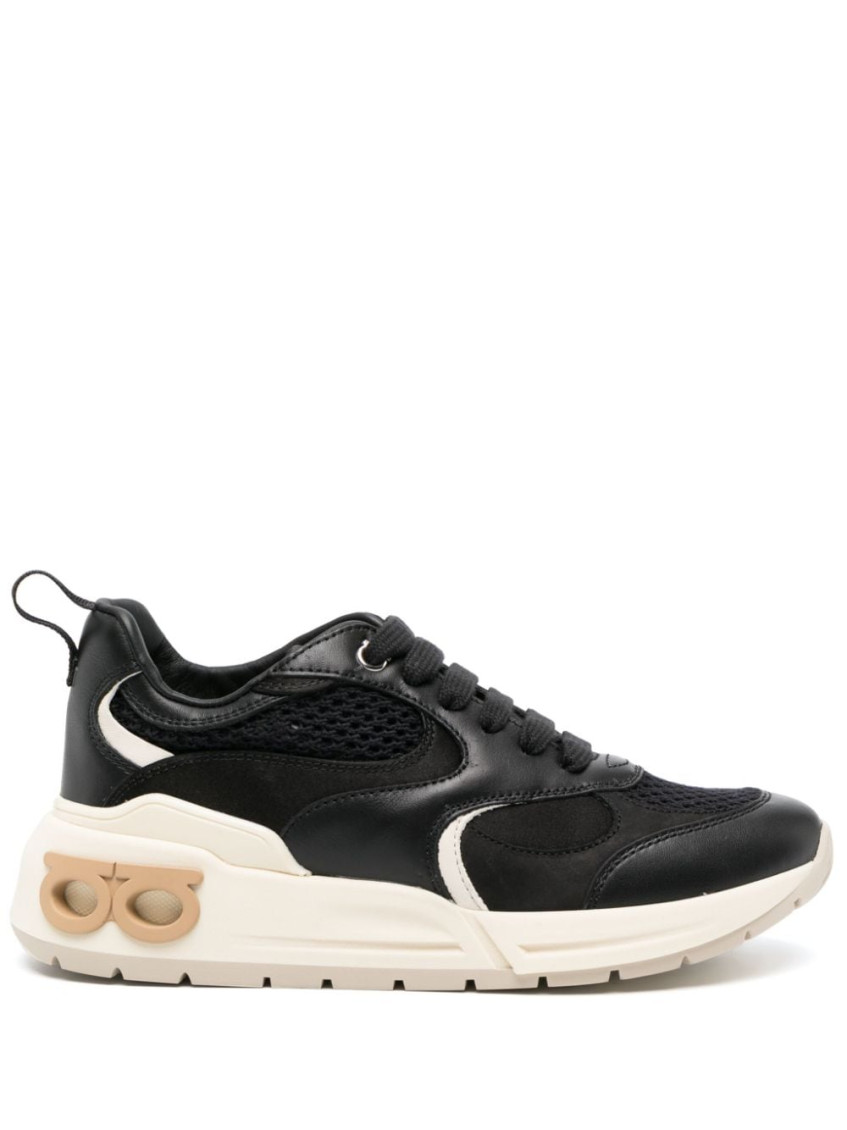 Shop Ferragamo Black Black Gancini Sneakers