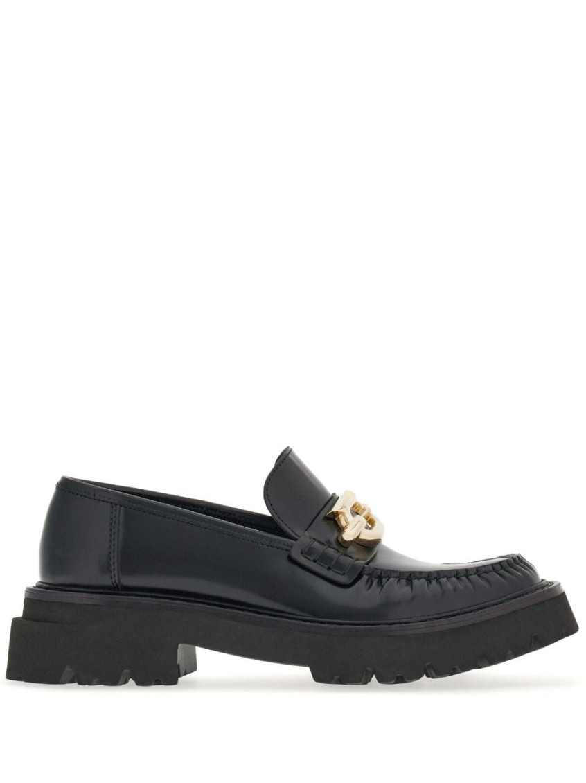 Ferragamo Carrion Sole Ingrid Leather Loafers In Black
