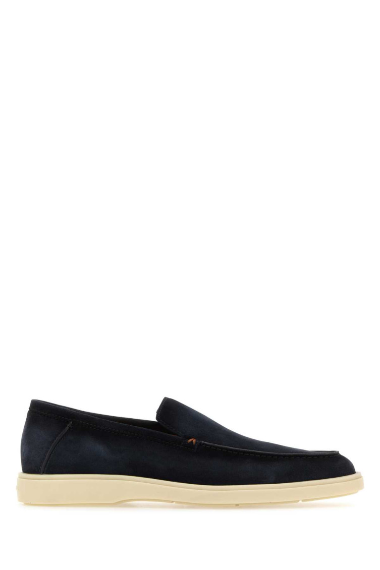 Santoni Suede Moccasin Loafers Round Toe In Gold