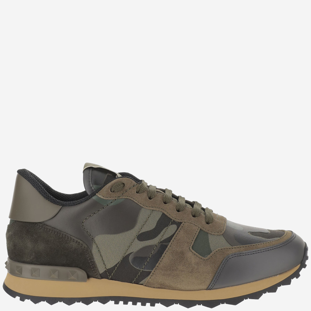 Valentino Rockrunner Camouflage-print Leather And Suede Low-top Trainers