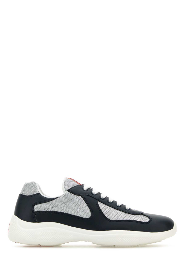 Prada Chunky Black Sneakers With Textured Panels In Blue