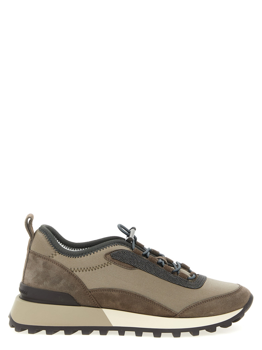 Brunello Cucinelli Streamlined Sneakers With Mesh Panels In Brown