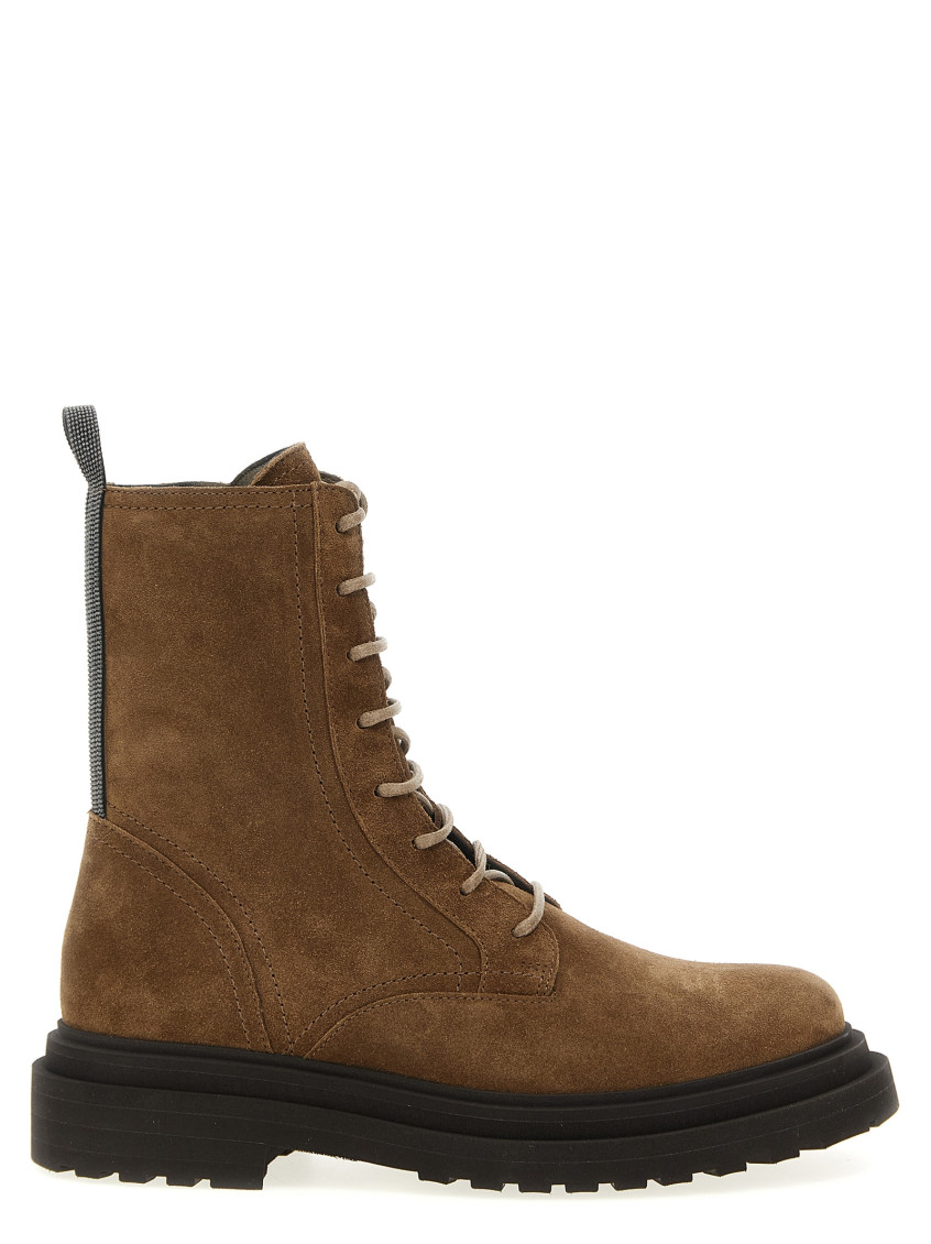 Brunello Cucinelli Brown Suede Combat Boots