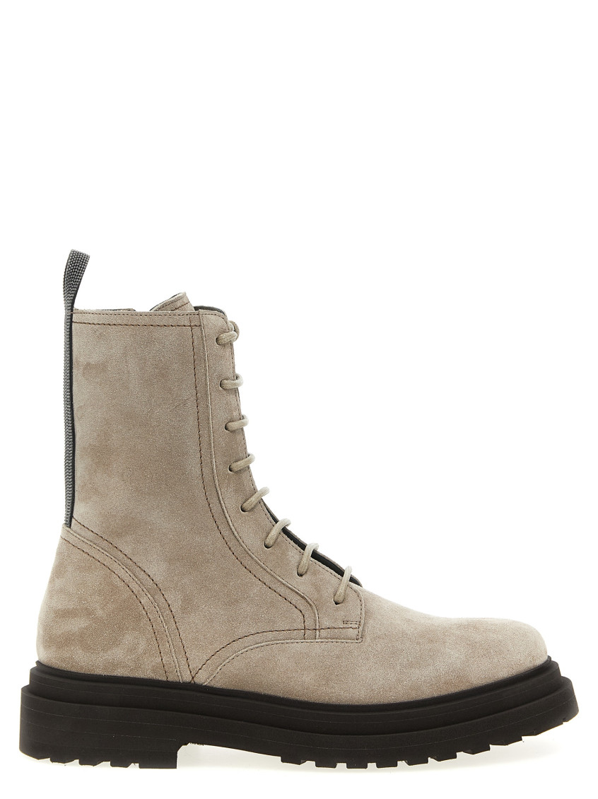 Brunello Cucinelli Grey Suede Combat Boots