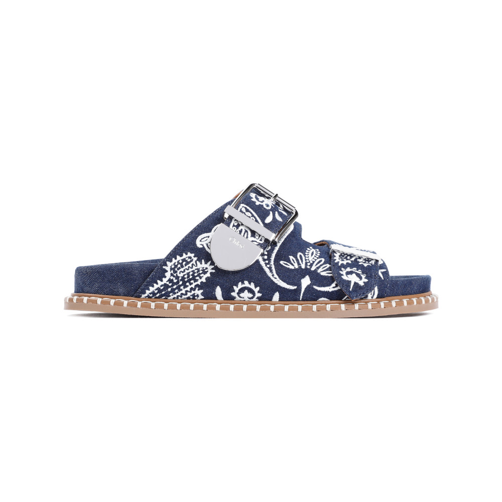 Chloé Rebecca Denim Flat Sandals In Dark Blue