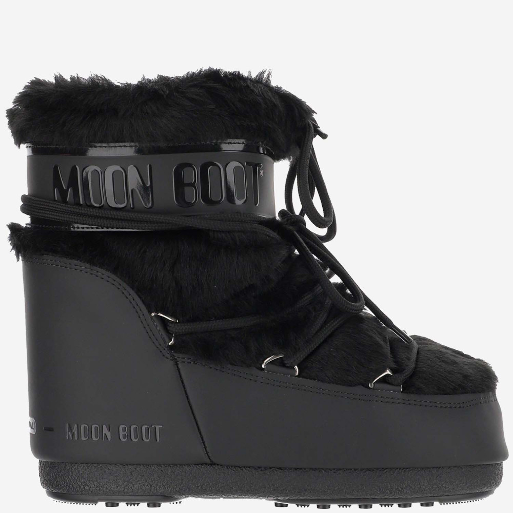 Moon Boot Iconic Faux Fur Ankle Boots With Lace-up Detail In Black