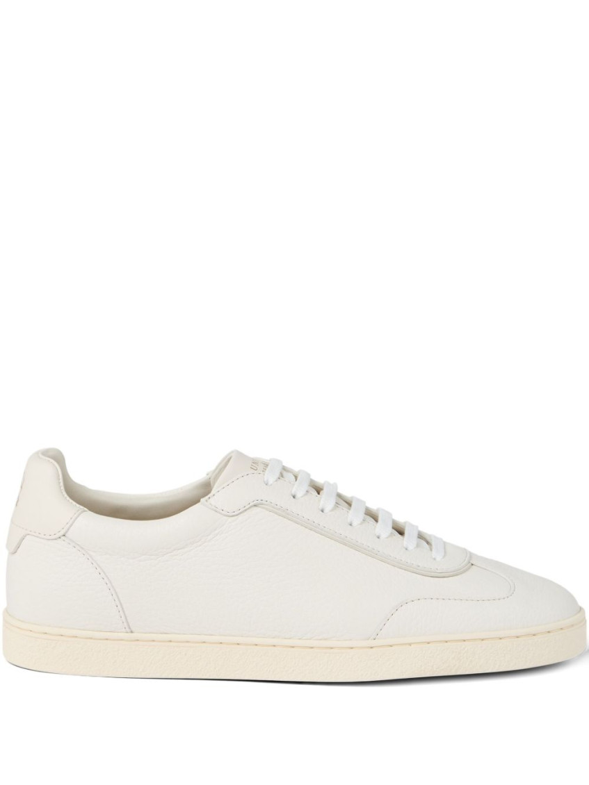 Brunello Cucinelli Smooth Leather Sneakers With Minimalist Design In Neutral