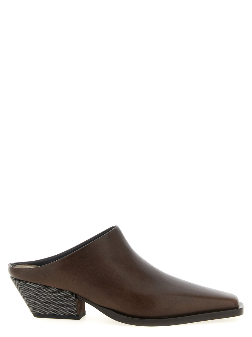 Brunello Cucinelli Western Leather Monili-heel Mules In Brown