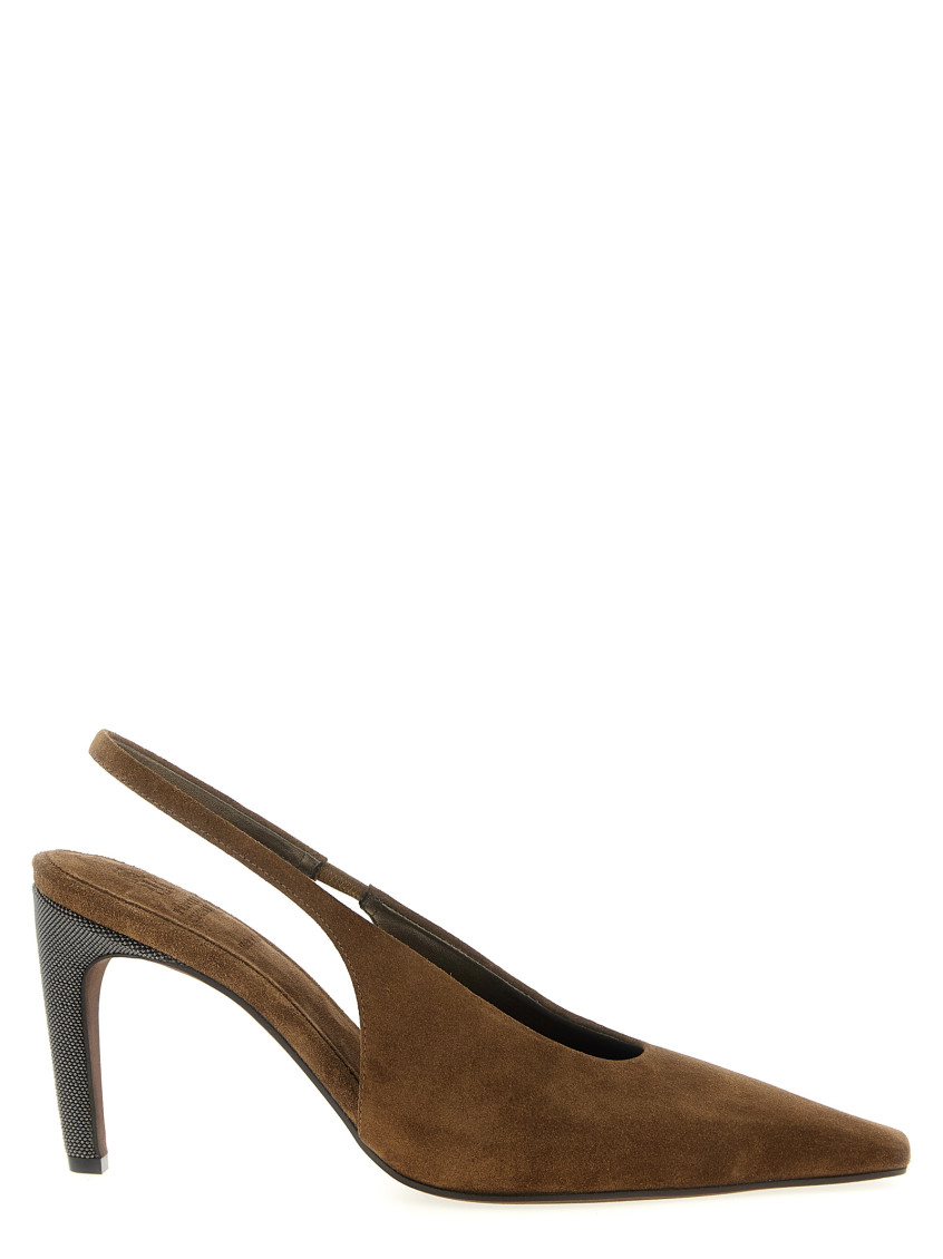 Brunello Cucinelli Slingback High Heel Sandals In Brown