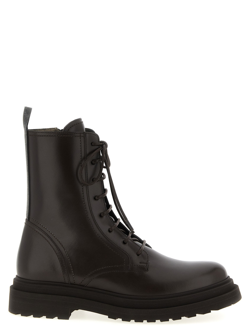 Brunello Cucinelli Lace-up Leather Platform Boots In Brown