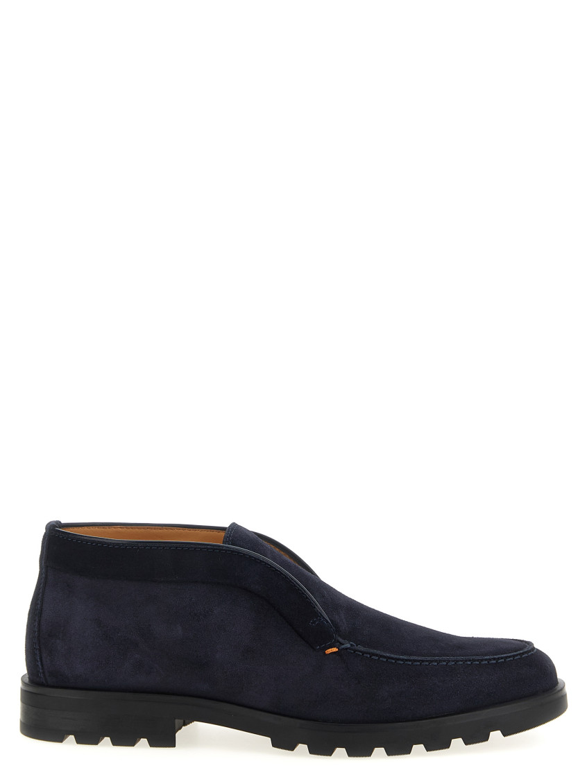 Santoni Midnight Bue Suede Desert Slip-ons In Blue