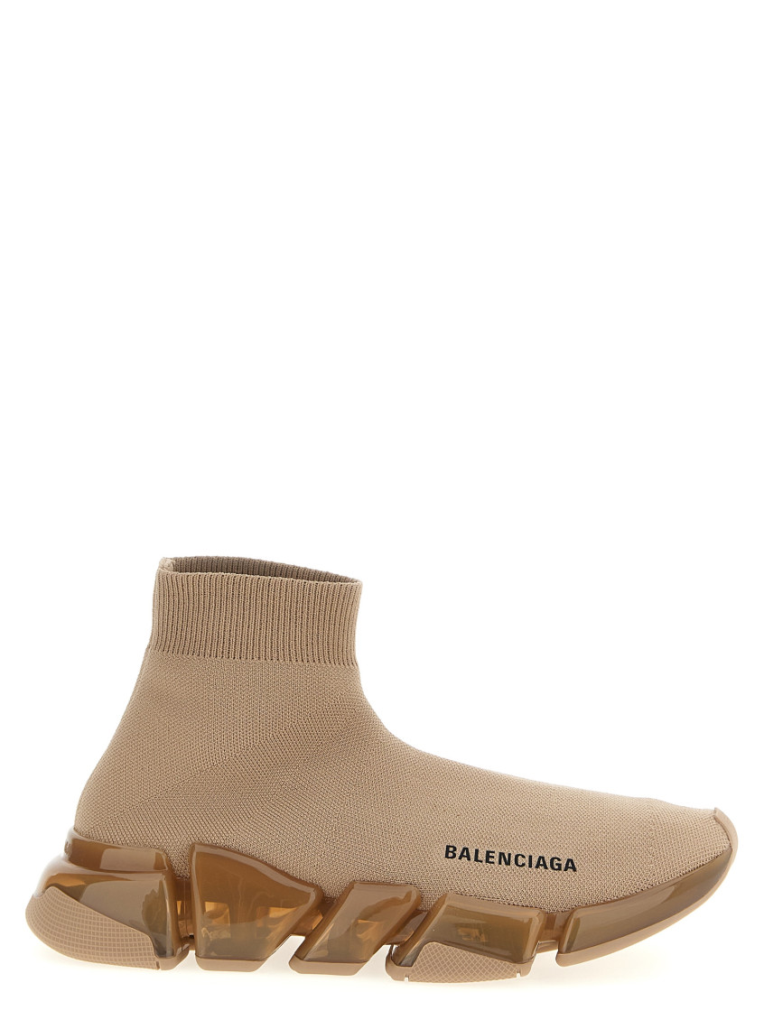 Balenciaga Speed 2.0 Knit Clear-sole Sneakers In Brown