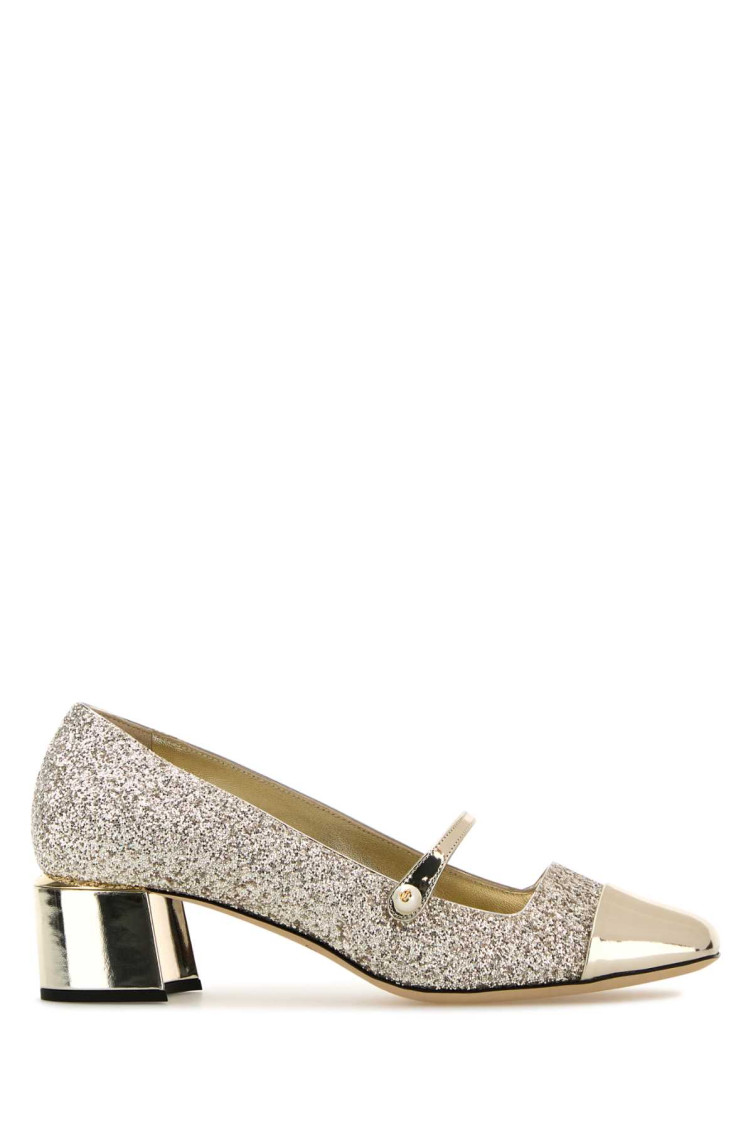Jimmy Choo Glitter And Laminated Leather Pumps Color Gold And Sand In Golden