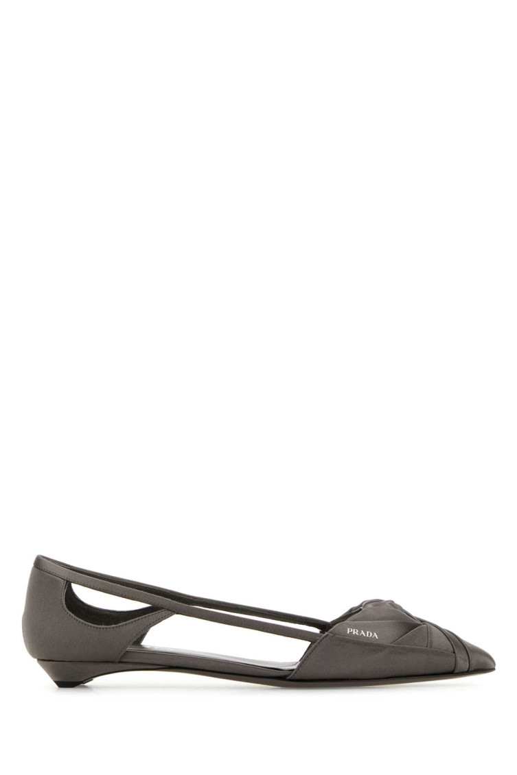 Prada Satin Cut-out Ballet Flats In Dark Grey