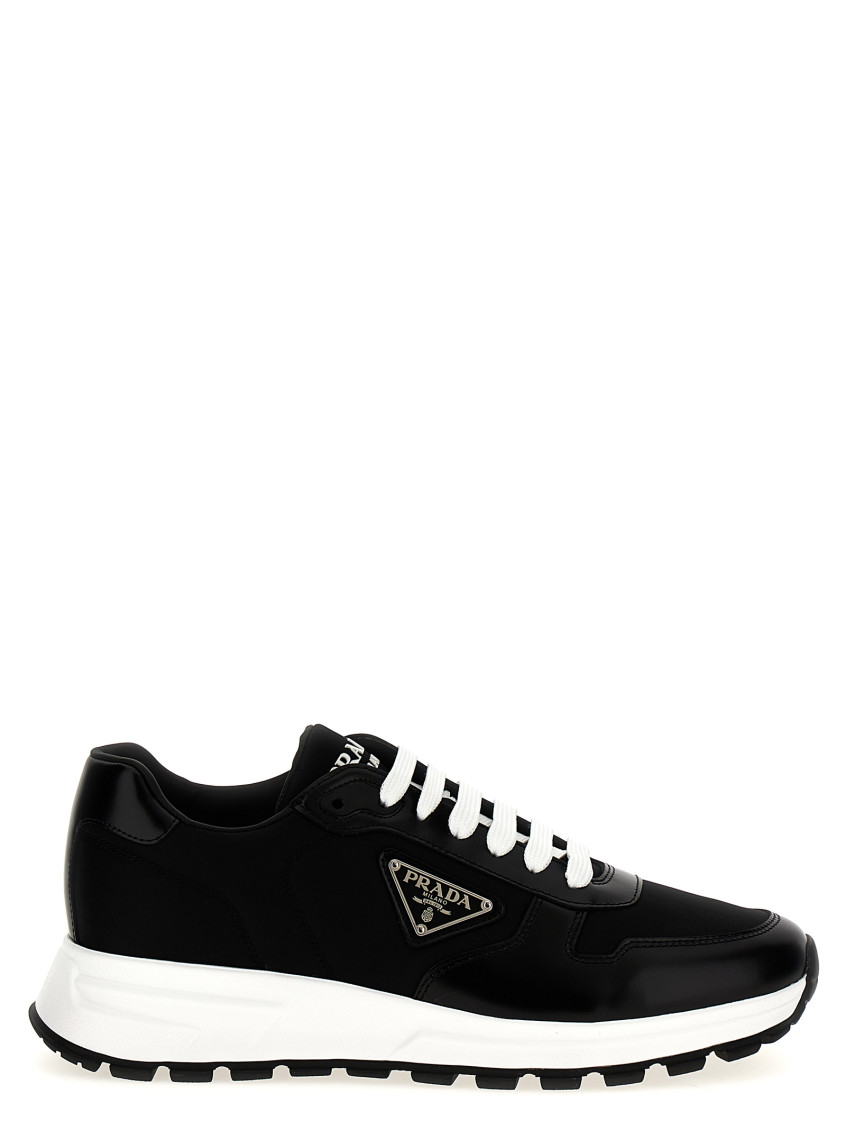 Shop Prada Black Lace Up Logo Sneakers