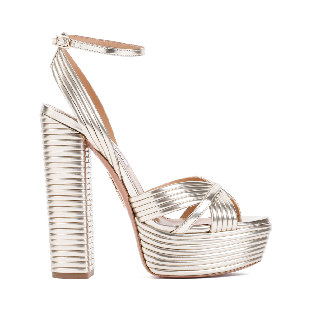 Aquazzura Gold Ankle-strap Heels In Silver