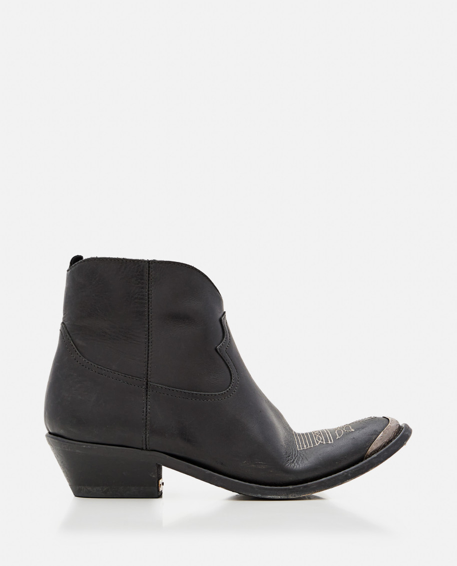 Golden Goose Young Ankle Boots In Leather With Cowboy-style Decoration In Black
