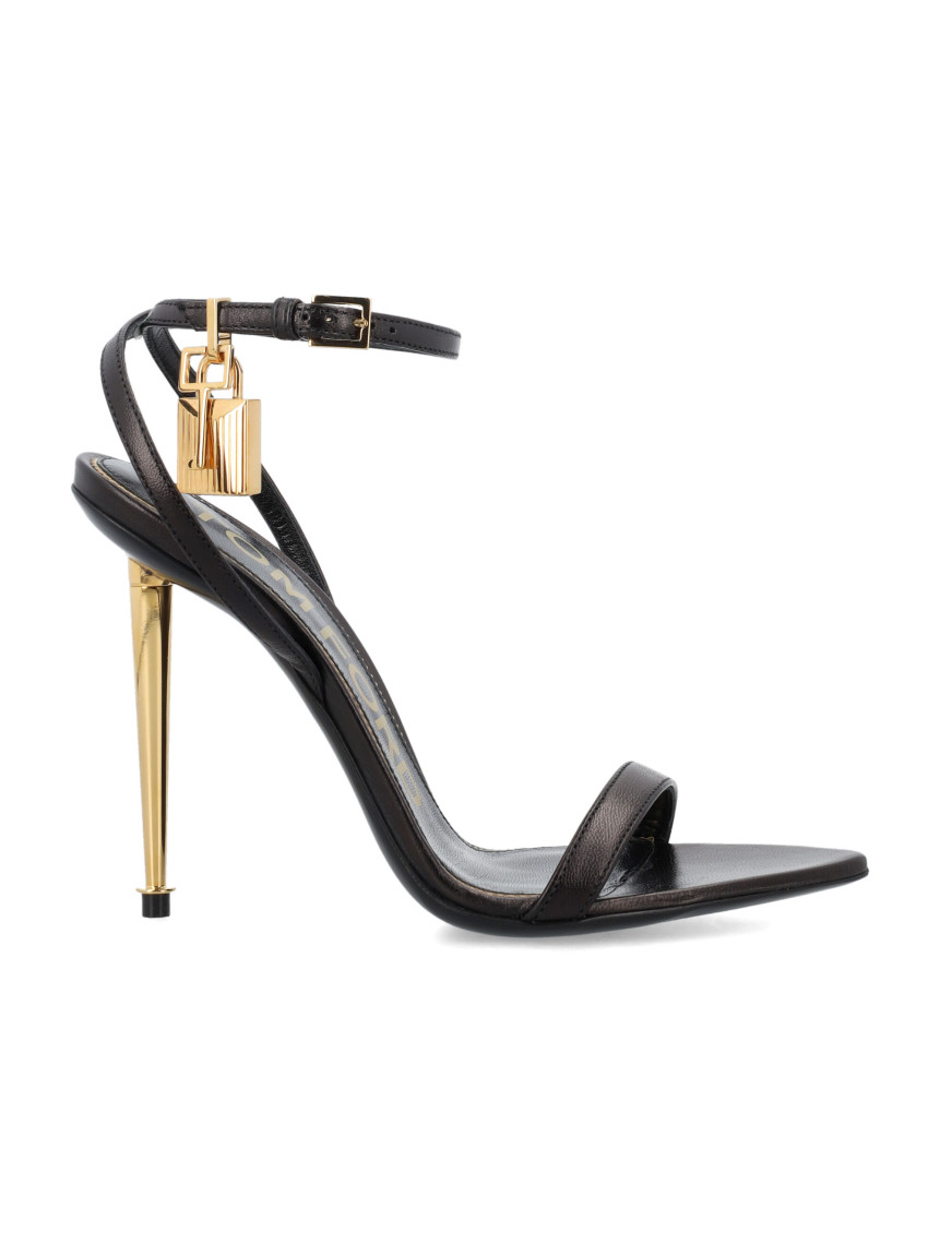 Tom Ford Black Goat Leather Sandals With 10 Cm Stiletto Heel And Ankle Strap In Black