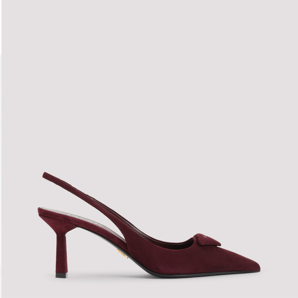 Prada Maroon Logo Slingback Pumps In Burgundy