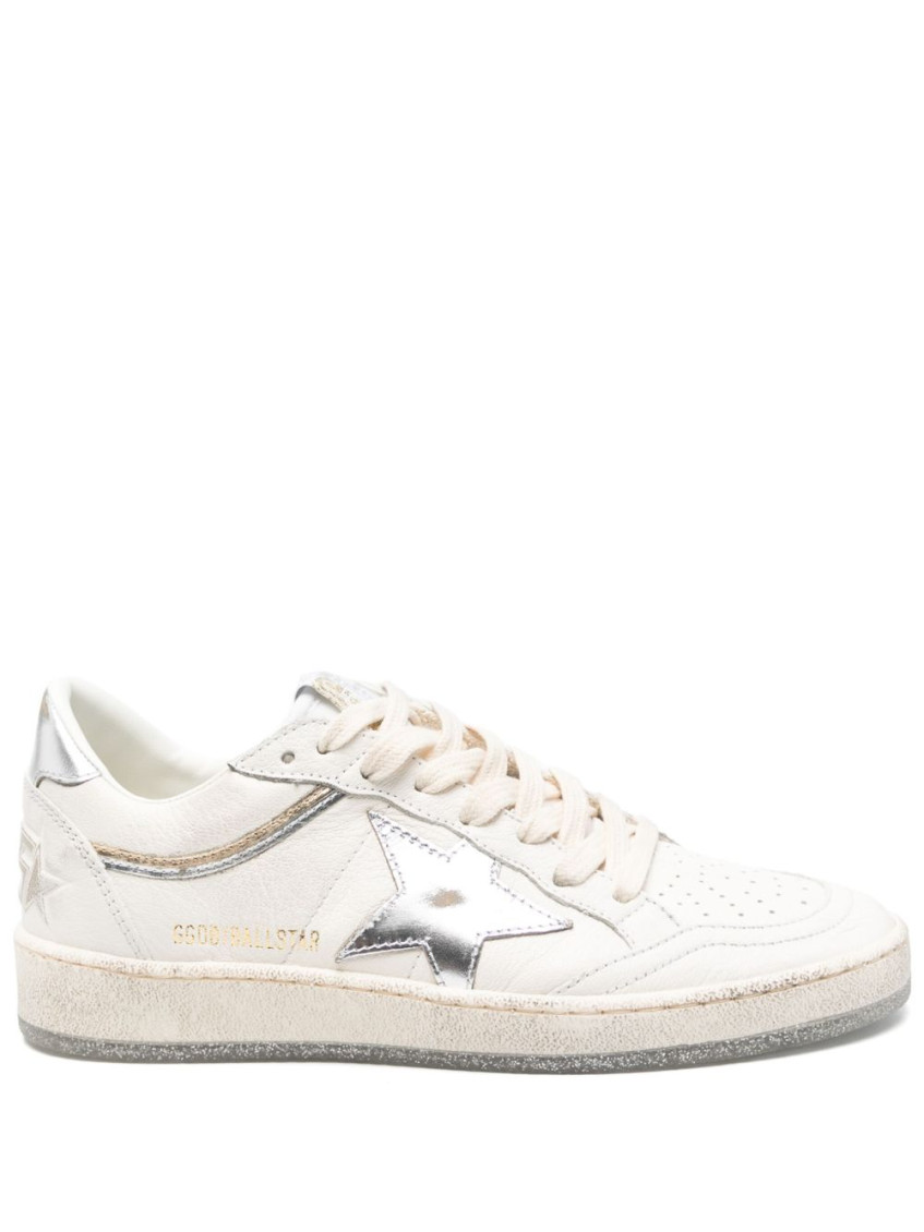 Golden Goose Ball Star Sneakers In Vintage Effect Leather With Silver Star And Heel Tab Shoes