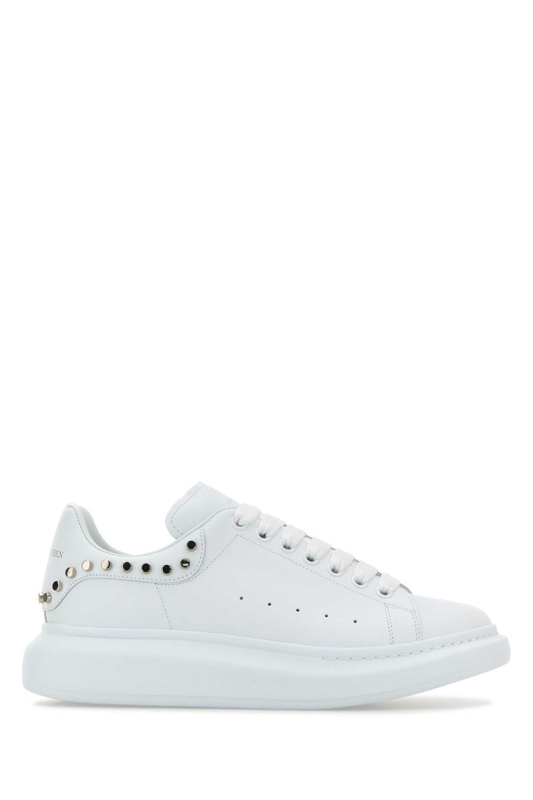 Alexander Mcqueen White Leather Sneakers With White Leather Heel In White