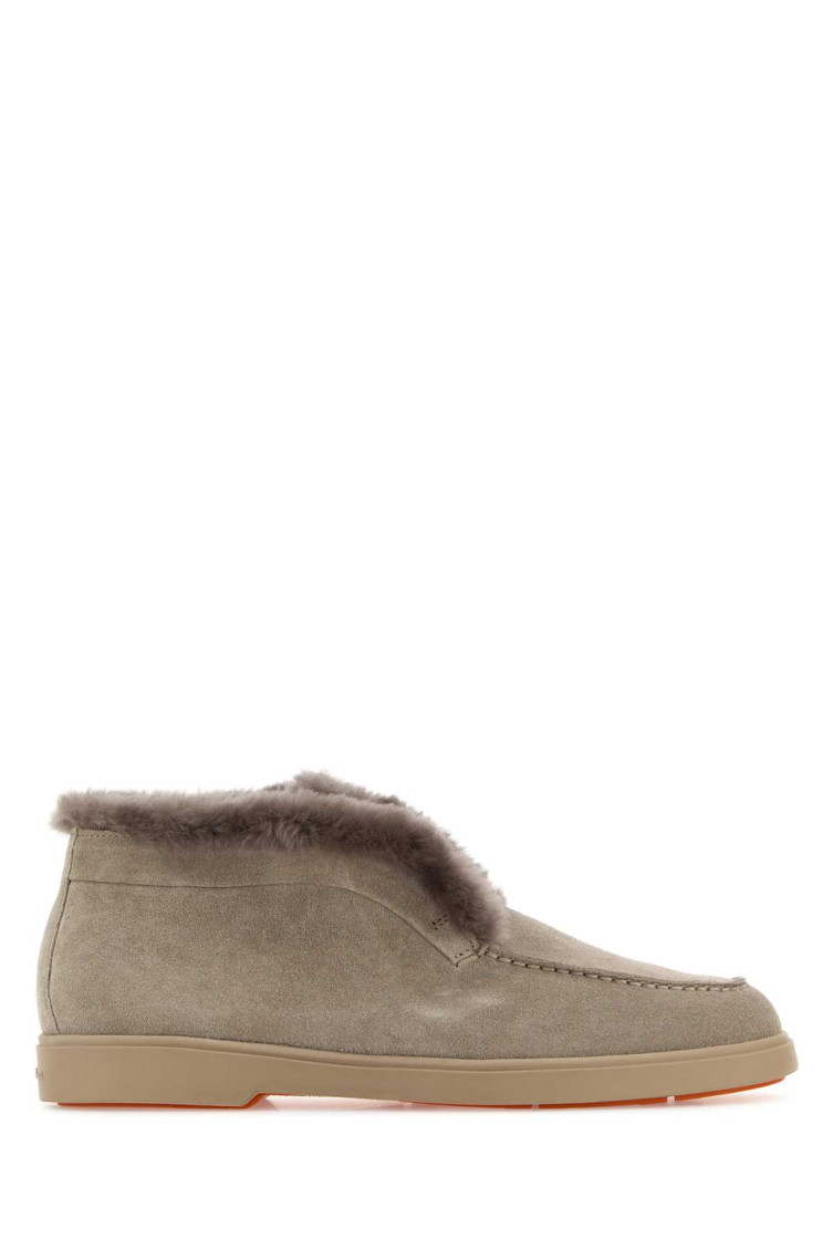 Santoni Grey Suede Ankle Boots With Fur Trim In Brown