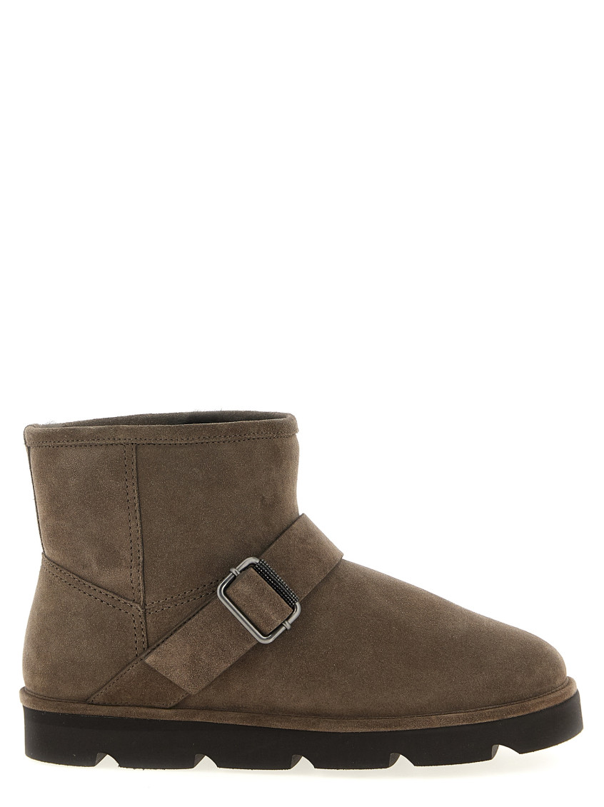 Brunello Cucinelli Monile Detailed Buckle Strap Ankle Boots In Brown