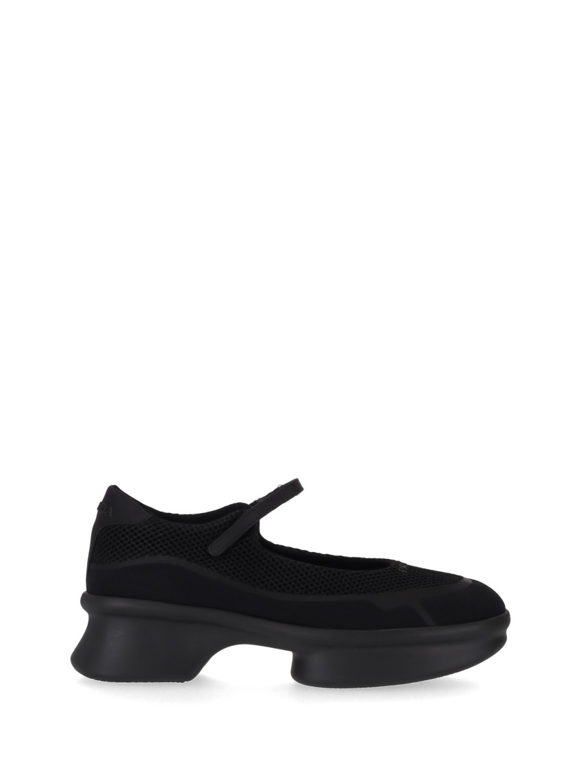 Prada Mesh Upper Round Toe Rubber Sole Ballerinas In Black