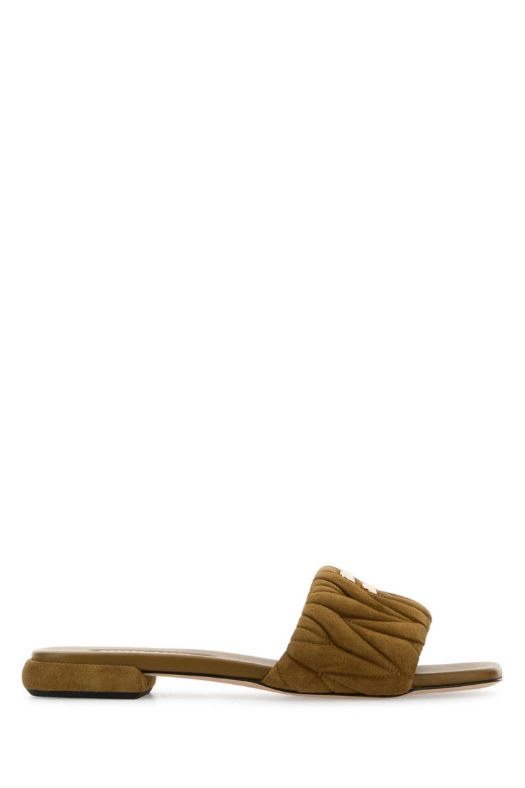 Miu Miu Quilted Open Toe Flat Sole Slippers In Green