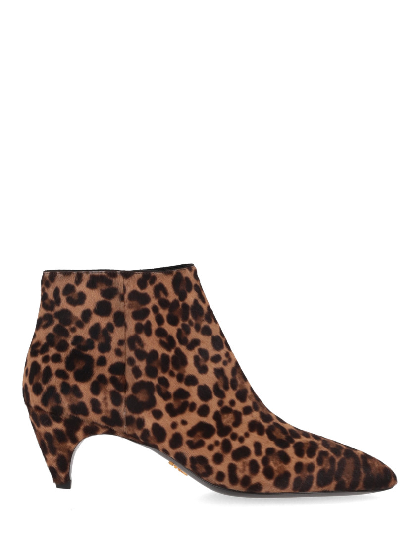 Prada Pointed Leopard Cavallino Boots In Brown