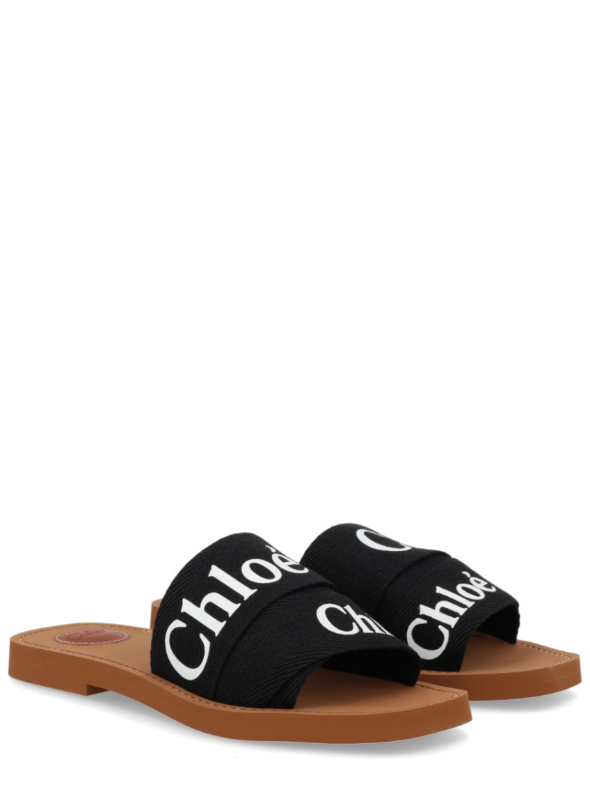 Chloe Black Logo Woody Sandals for Women Online USA at Darveys.com