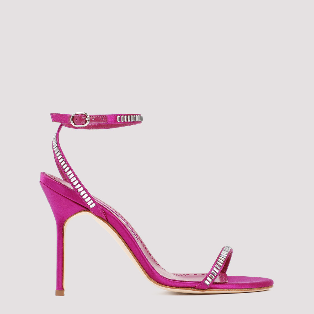 Manolo Blahnik 105mm Crinastra Satin Sandals In Fuchsia