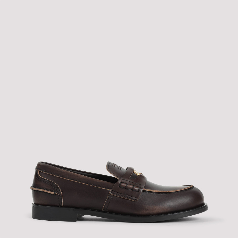 Shop Miu Miu Black Leather Loafers