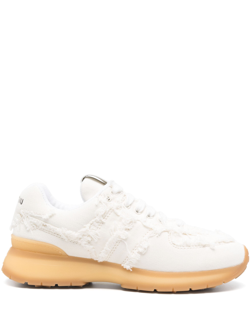 Miu Miu Denim Lace-up Sneakers In White