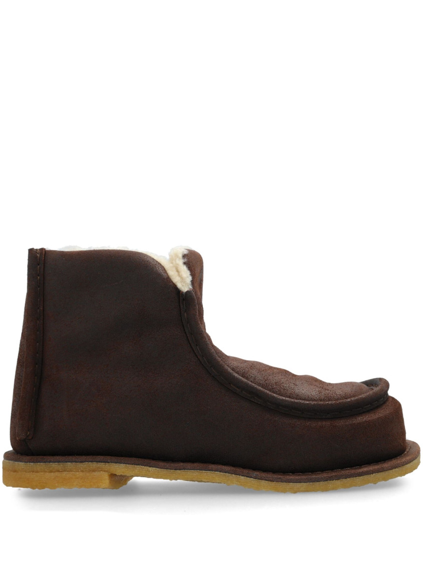 Jw Anderson Shearling-lined Suede Boots In Dark Brown