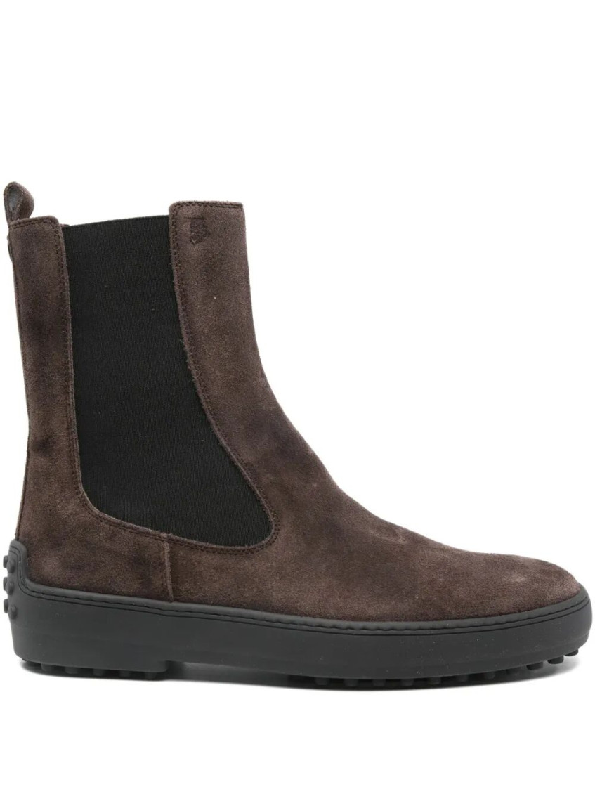 Tod's Suede Ankle Boots Featuring Elastic Panels In Brown