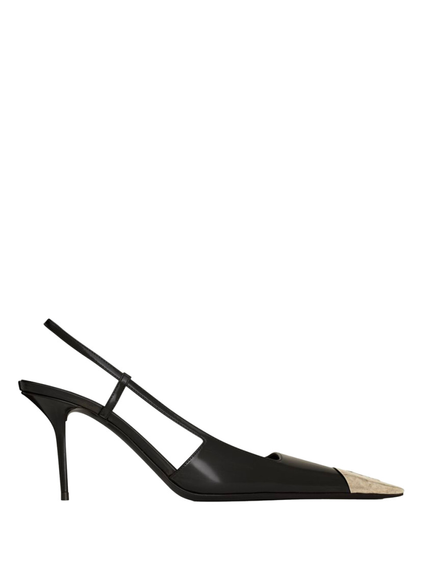 Saint Laurent Two-tone Slingback Pumps Pointed Toe In Black