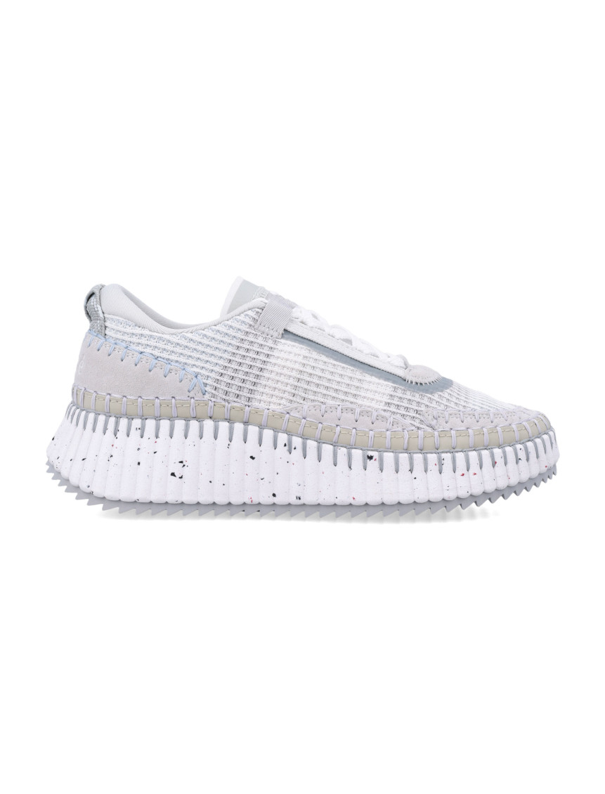 Chloé Hand-stitched Mesh Sneakers With Suede Inserts In Gray