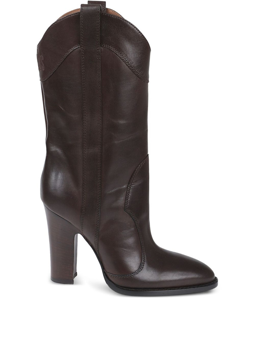 Paris Texas Black Leather Cowboy Boots With Heels In Brown