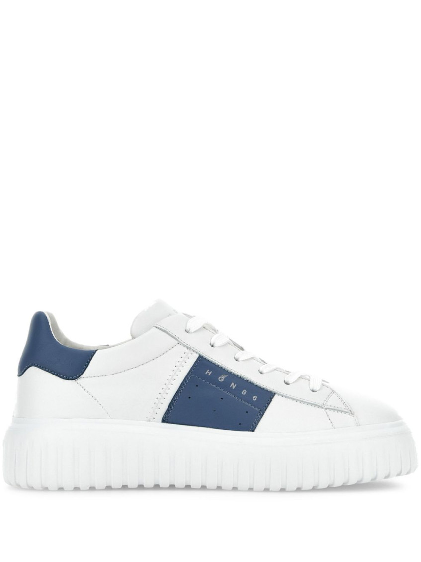 Hogan Sneakers H-stripes In White Leather With Blue Stripe In Blue