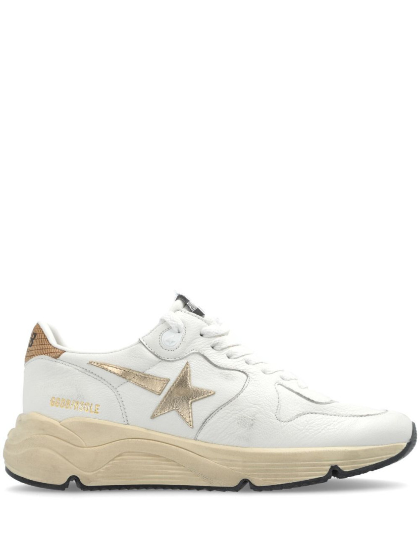 Golden Goose Running Sole Sneakers In Nappa With Laminated Star And Lizard Printed Heel Tab Shoes In Beige