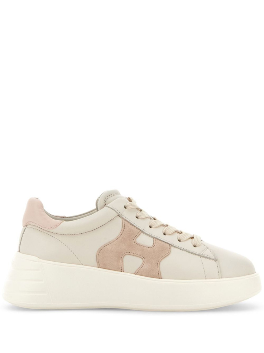 Hogan Leather Sneakers Rebel Panelled Platform Round Suede In Beige