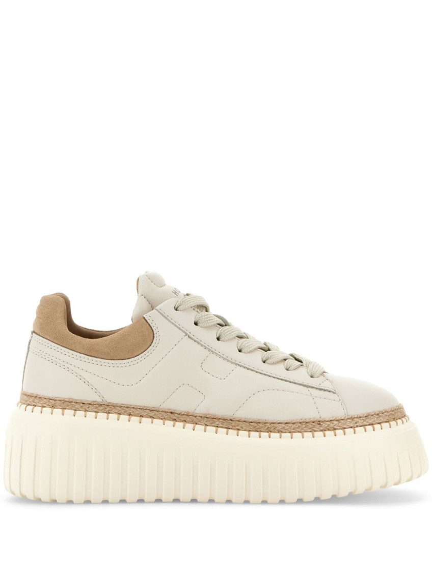 Hogan Ivory Brown Lace-up Sneakers With Textured Sole In Neutral