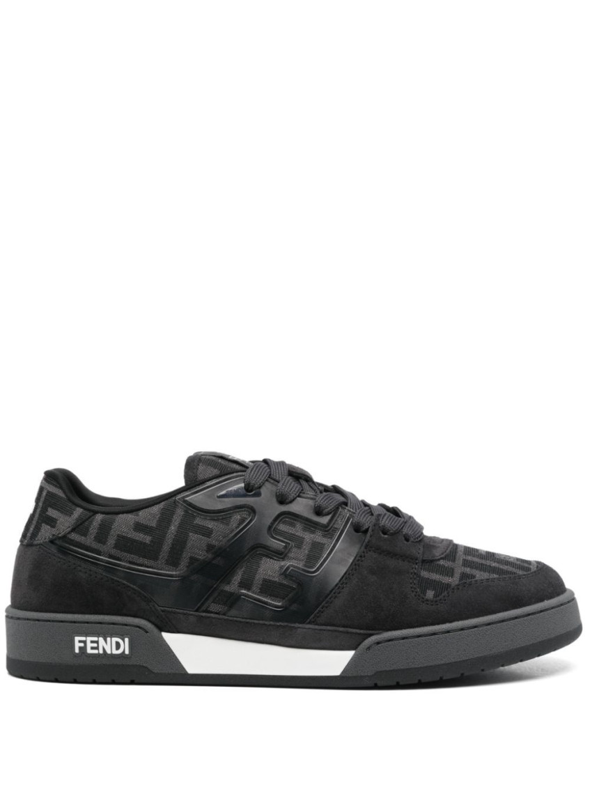 Fendi Low-top Round Toe Rubber Sole Sneakers In Dark Grey