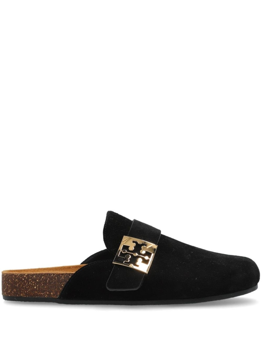 Tory Burch Soft Round Toe Suede Loafers With Cork Sole In Black